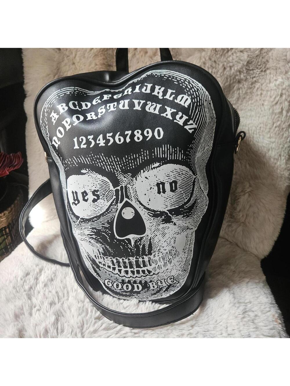 Black and white Ouija skull backpack, goth alternative witchy halloween
